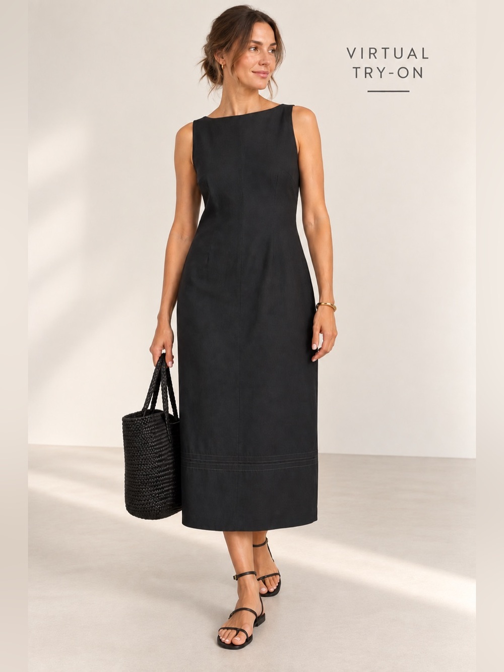 Jessica Howard Black Sleeveless Sheath Midi Dress Size 14 Lined Classic Career